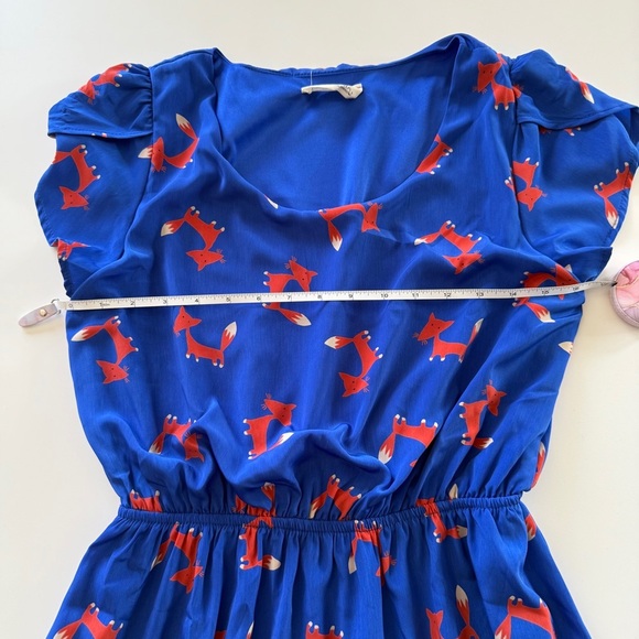 ModCloth-Peach Love-Fox Dress-Blue-Orange- A Line-Whimsical-Size M - Picture 10 of 12
